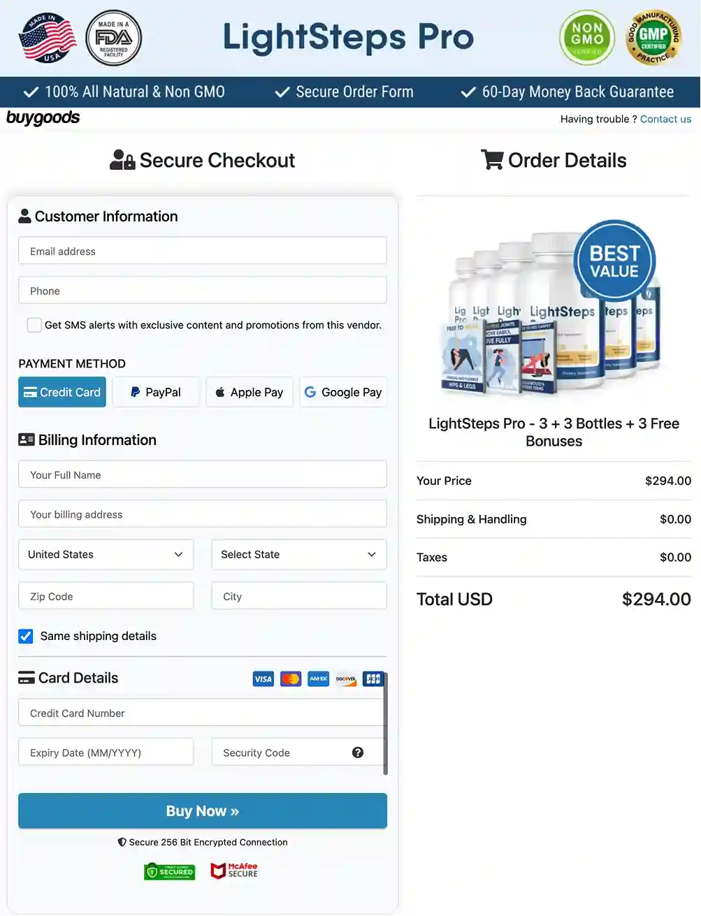 LightSteps Pro Secure Payment — All Major Cards Accepted